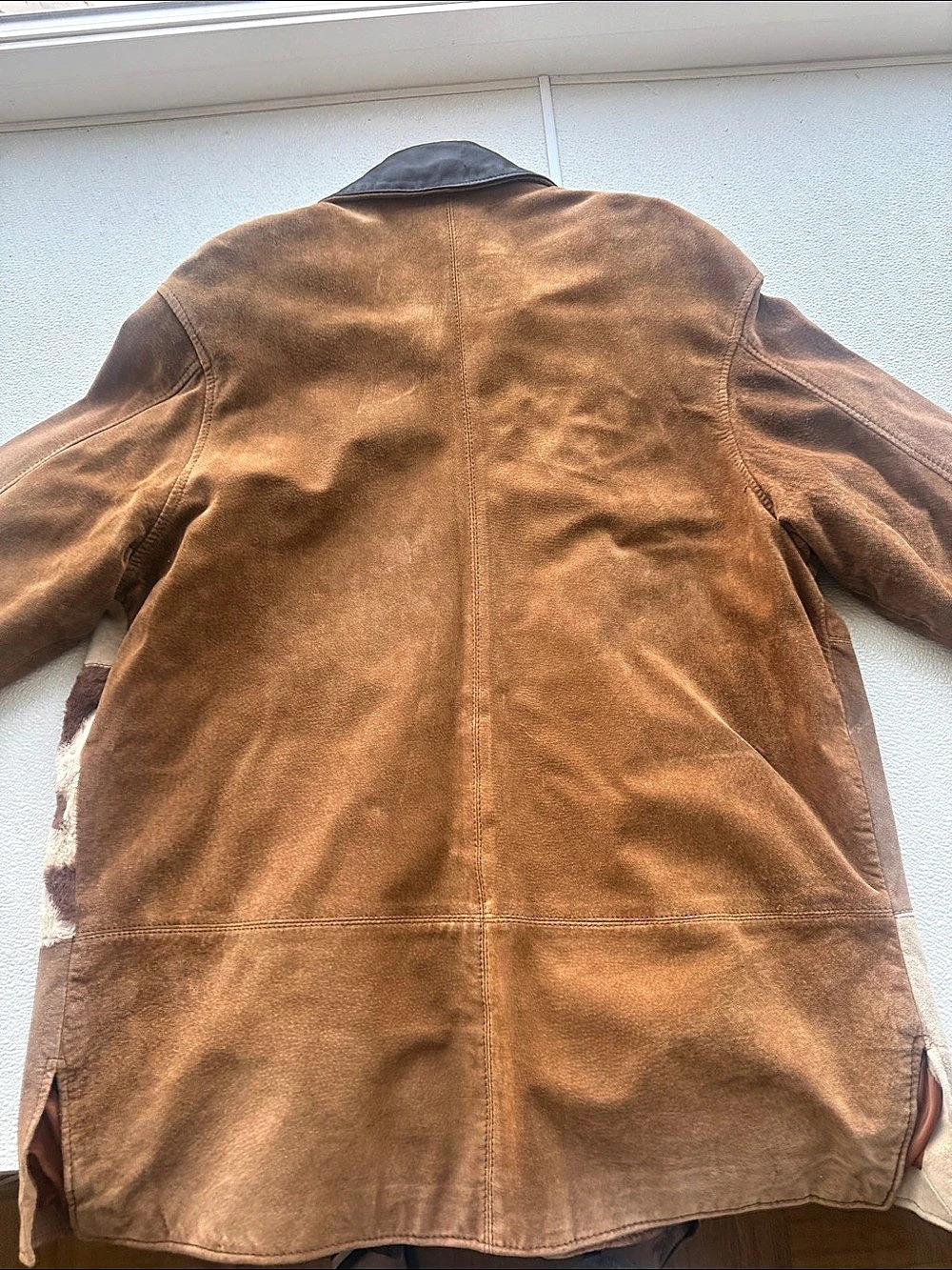 Vintage Express Patchwork Suede Leather Cow Print Coat Y2K Western Boho Size Med - Picture 11 of 11